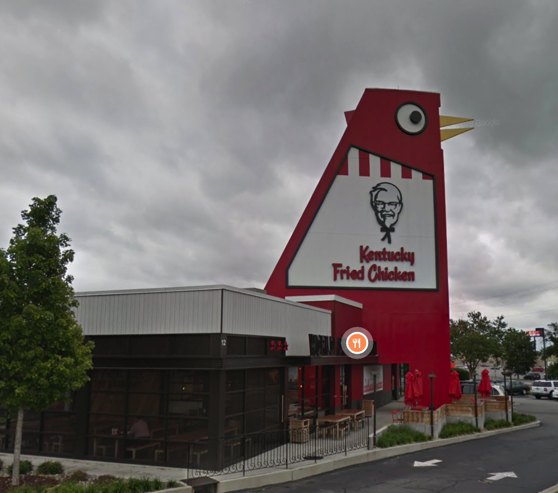 Giant KFC building shaped like a chicken.